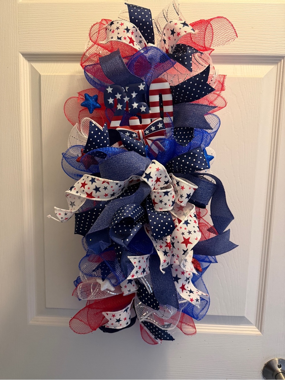 Patriotic 250 Red White Blue Ribbon Door Hanger (Swag)